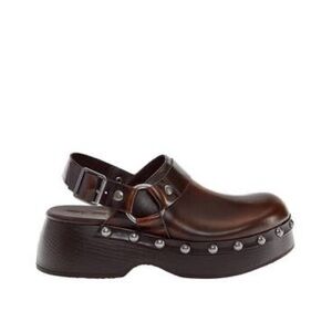 Brown Leather Studded Slingback Clog - Women
